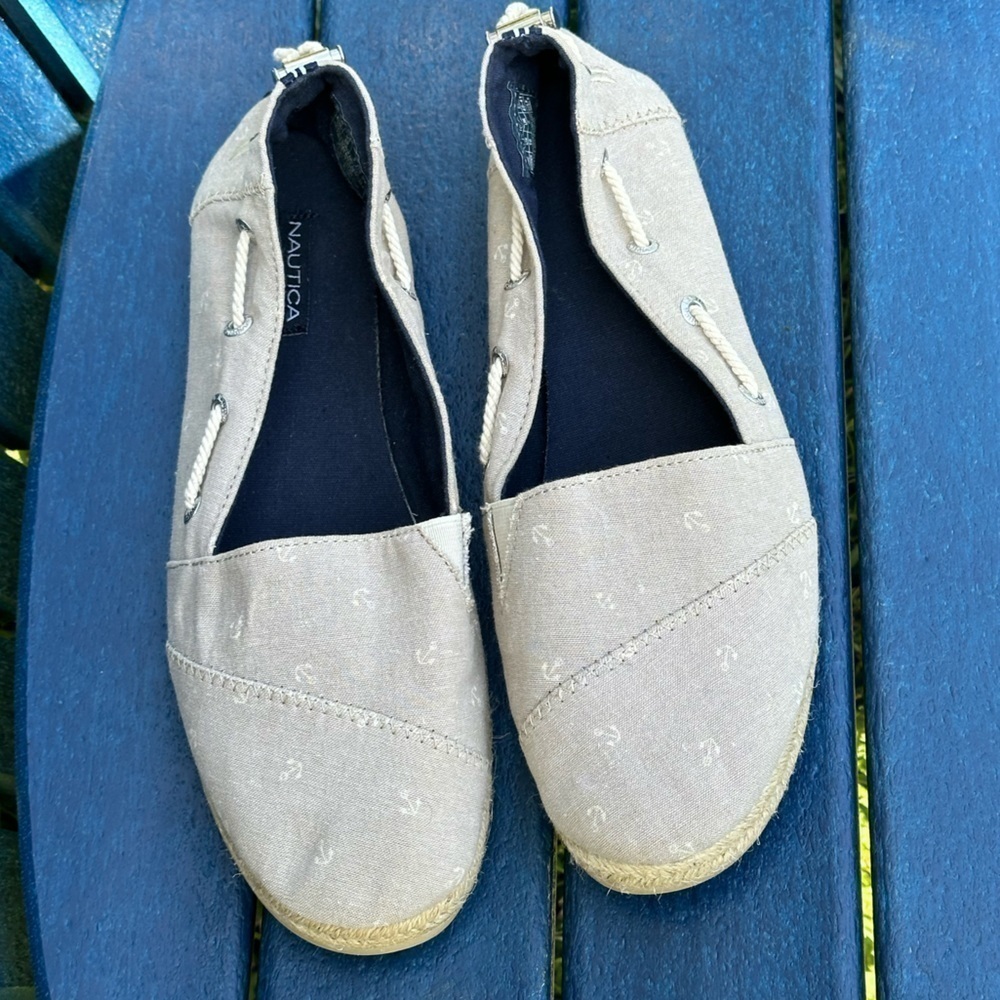 Nautica Rudder Nautical Canvas Espadrille Flat Anchor Print Cinched at Heel